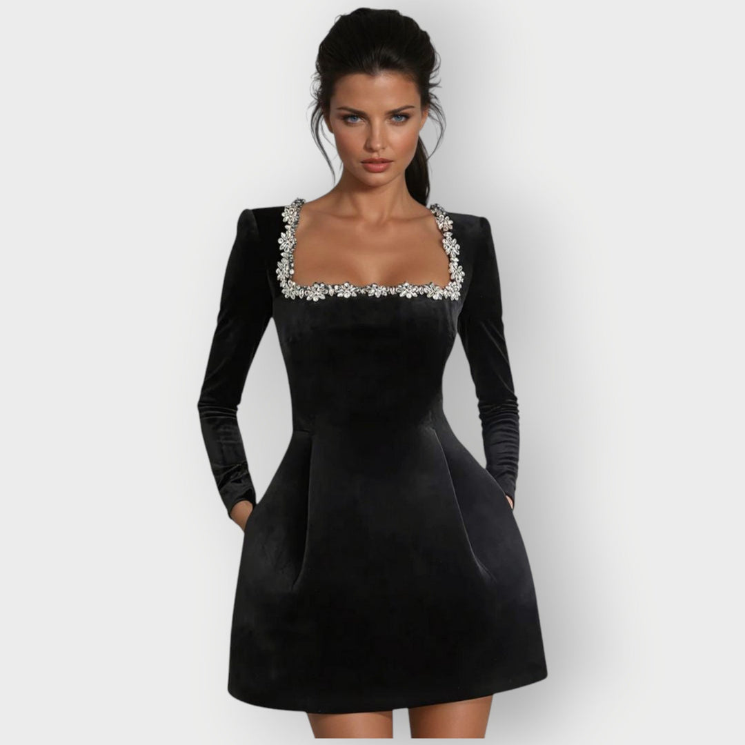 Carolyn | Velvet Square-Neck Mini Dress